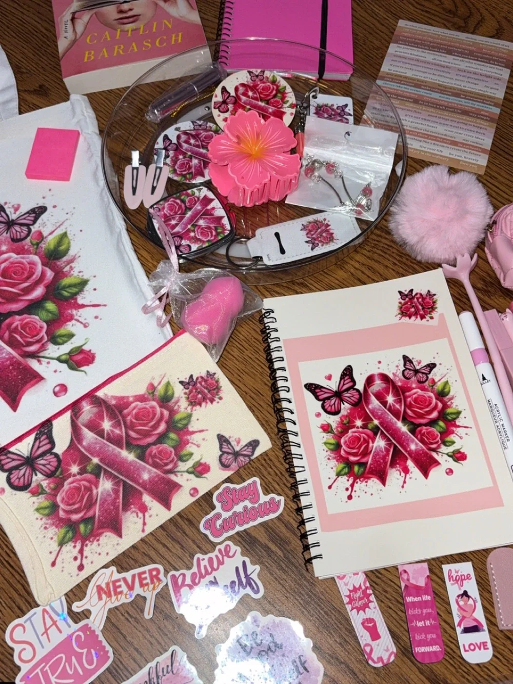 Pink Breast Cancer Awareness Tote bundle Pouch and Notebook book journal